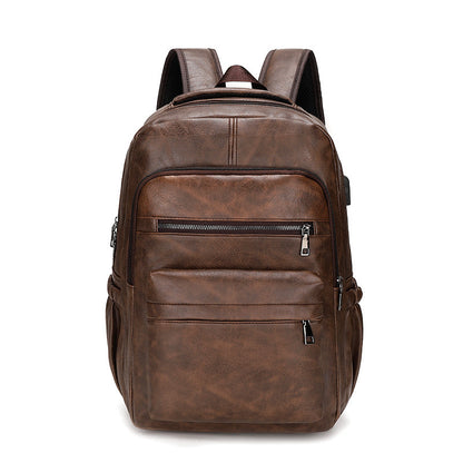 Retro Soft Leather Men's Backpack Fashion Business Travel Computer Bag